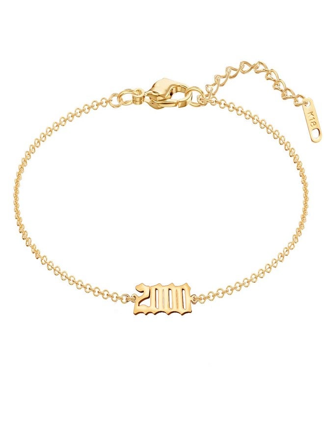 Glimmerst 18K Gold Plated Stainless Steel Birthday Year Number Bracelet Memorable Anniversary 2000 Year Bracelet for Women - Image 1